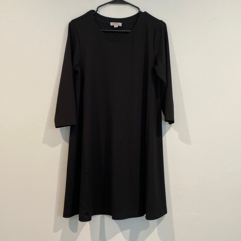 Loft Solid Black 3/4 Length Sleeve Midi Dress - Size Medium